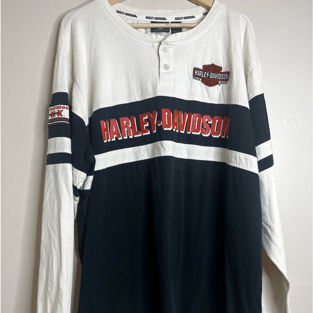 Harley Davidson long sleeve Henley t shirt men’s size XXL white black